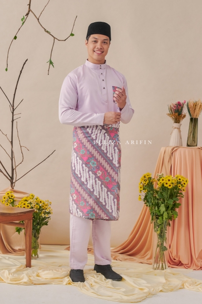 Baju Melayu Batik in Lupine Pink